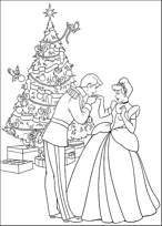 coloriage cendrillon et son prince devant le sapin de noel